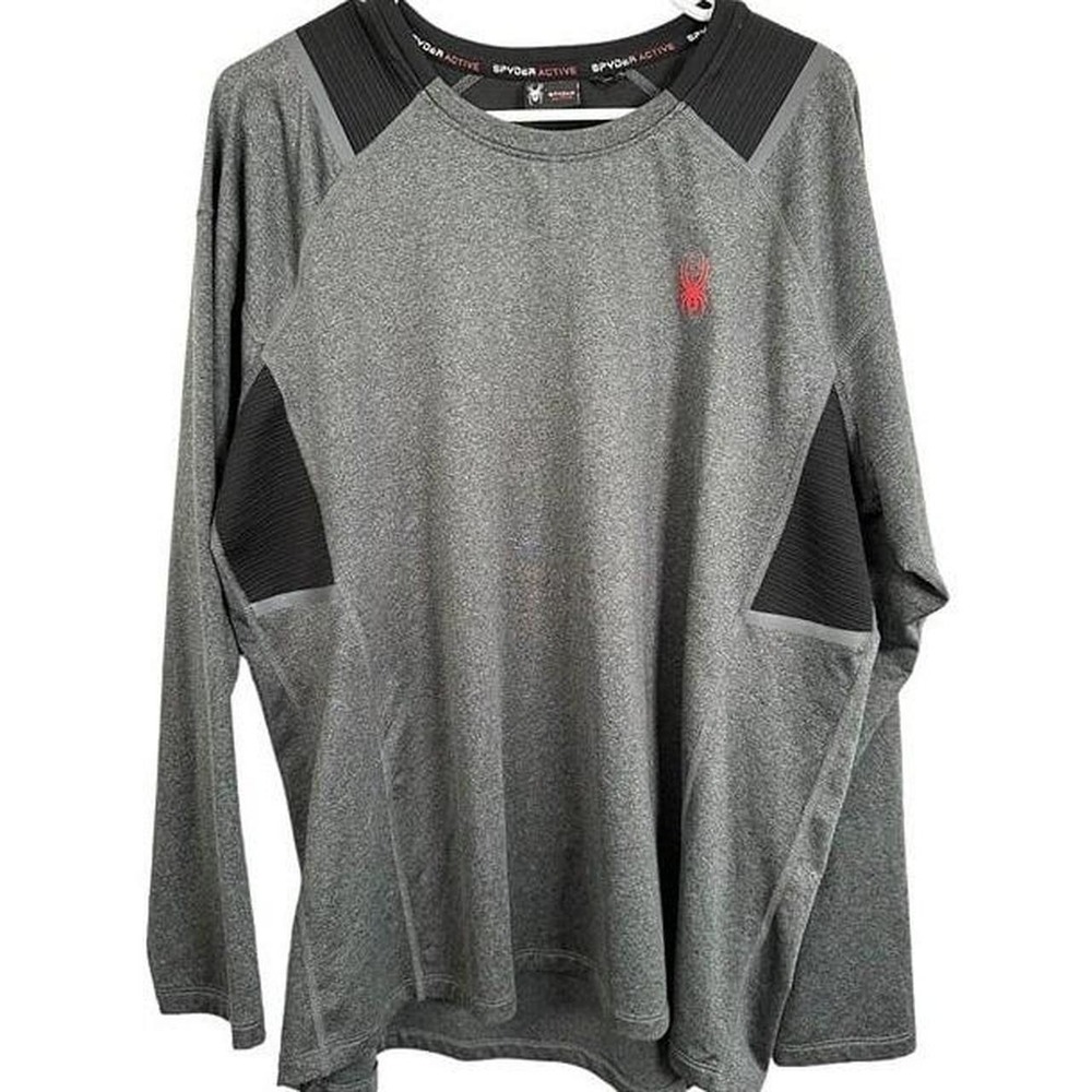 Spyder Active Mens Gray Long Sleeve Performance Shirt XL Heathered Red Logo